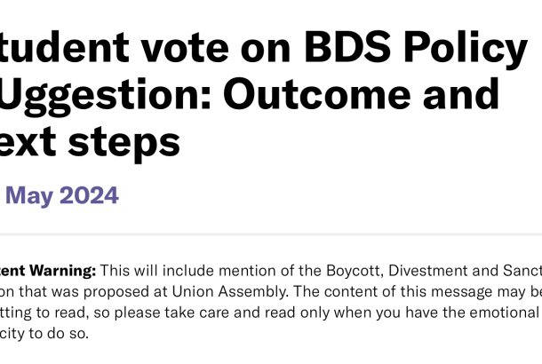 Students’ Union will not adopt a BDS policy despite vote in favour