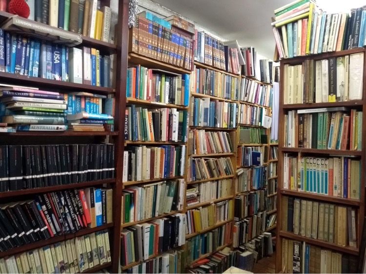 Photo of bookshelves in a secondhand bookshop