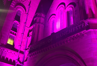 University bicentenary celebrations light Oxford Road purple