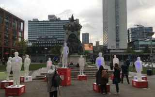 A new installation is in Piccadilly Gardens to raise awareness of blood cancer