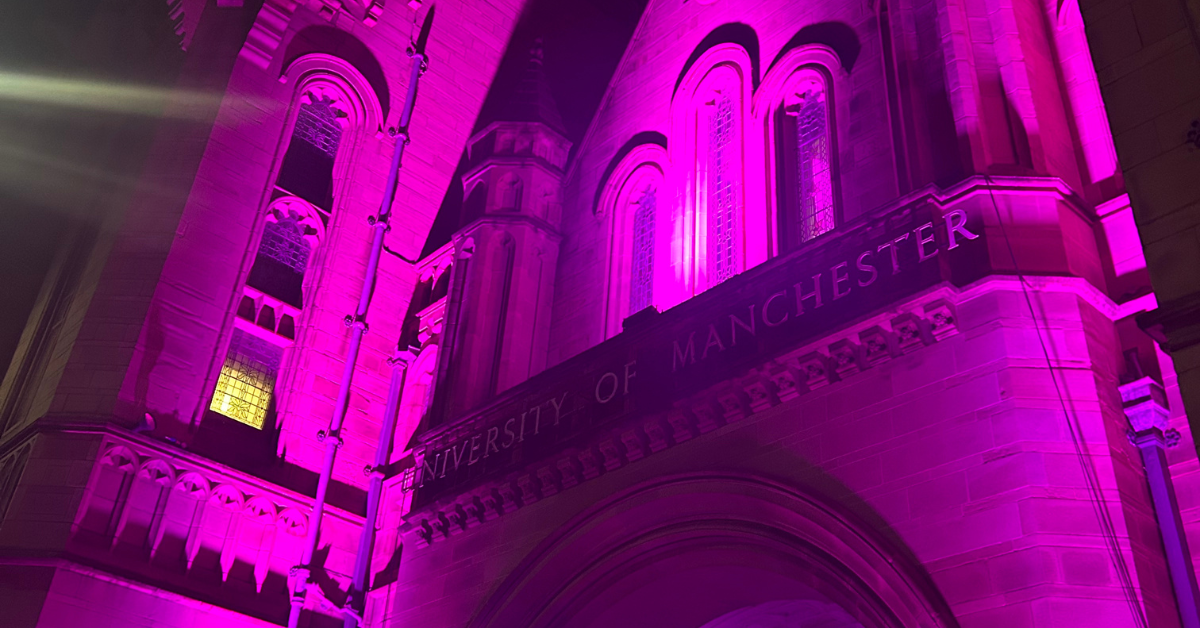 University bicentenary celebrations light Oxford Road purple