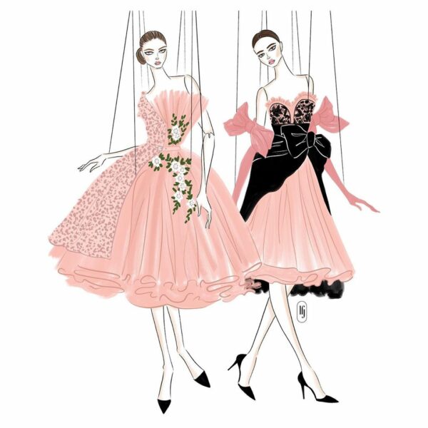 Illustration of models as puppets in Moschino SS21 show