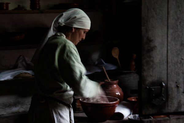 photo of Medieval women and mixing bowl
