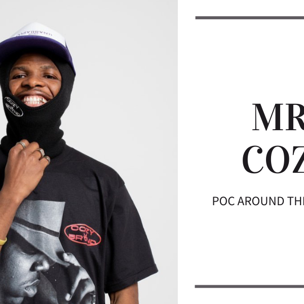 Photo of Mr. Cozy modelling his newest collection of streetwear with the title of the article
