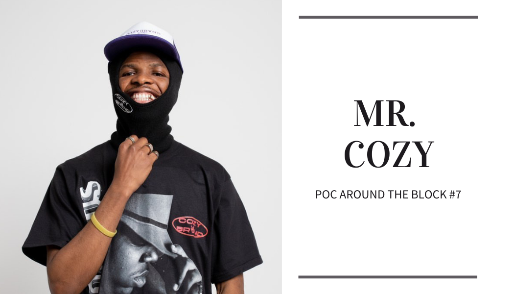 Photo of Mr. Cozy modelling his newest collection of streetwear with the title of the article