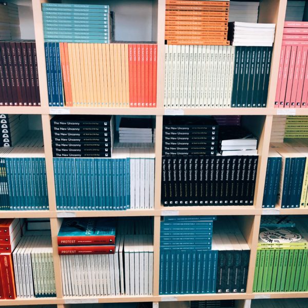 Comma Press publishing house bookshelves
