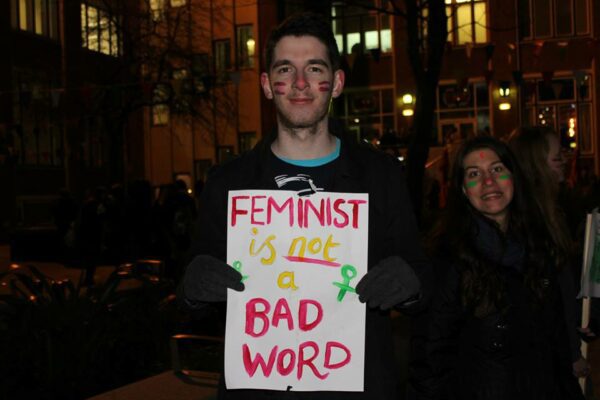 Many male students where also present at the march and showing their support in confronting rape culture. Photo: The Mancunion