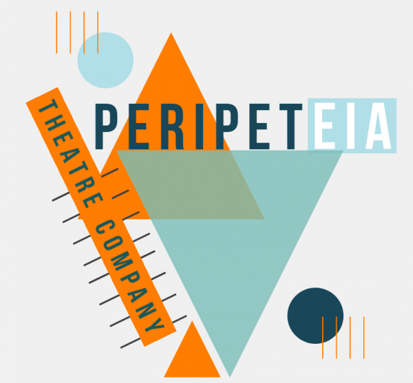 A orange and blue colour schematic logo for Peripeteia theatre company