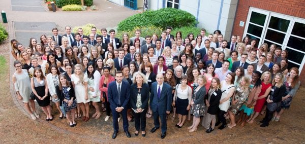Josh MacAlister, Lord Adonis and Isabelle Trowler, with the 2015 Frontline intake. Photo: Frontline