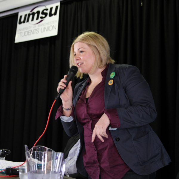 Gayle O'Donovan speaking at Manchester University prior to the general election