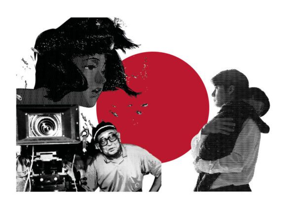 collage of Kurosawa and Japanese films ontop of the Japanese flag