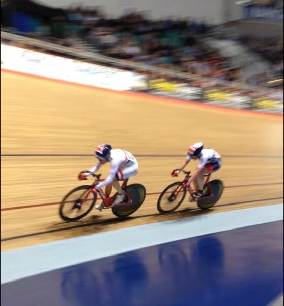 Great Britain's Laura Trott (left) in action at Revolution Photo: Alex Whitcomb