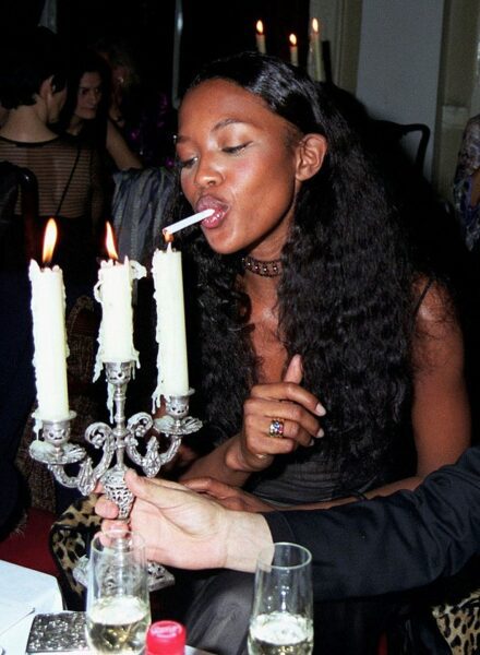 Naomi Campbell smoking a cigarette 