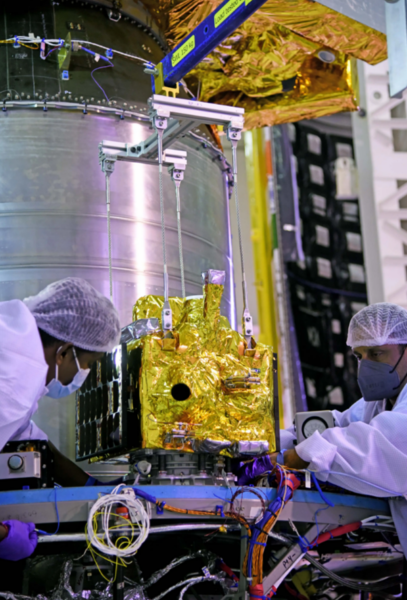 Space engineers at ISRO working on spacecraft