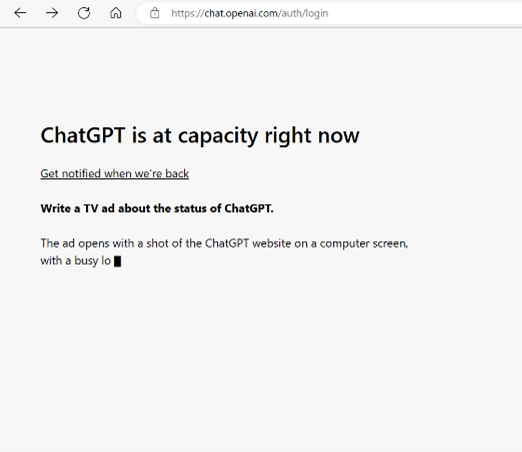 “ChatGPT is at capacity right now”