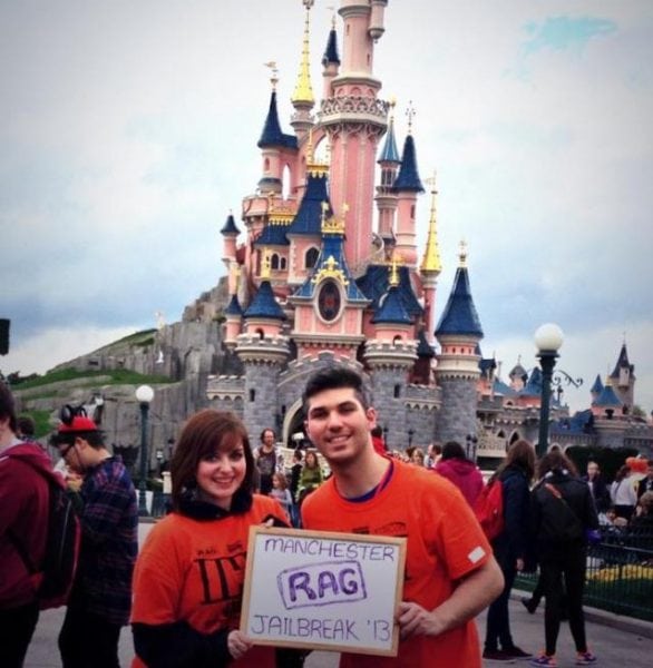 Team Mem & Em pose in Disneyland - a world away from Chained For Charity's Scottish experience. Photo: Manchester RAG