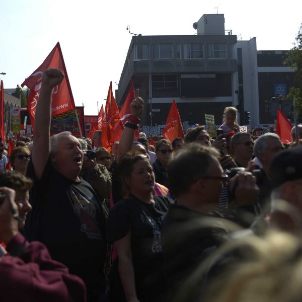 Thousands of people marched from the University to Castlefield in protest at the staging of the Conservative party conference. Photo: Daniel Saville