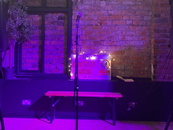The stage at Haus' Comedy Club